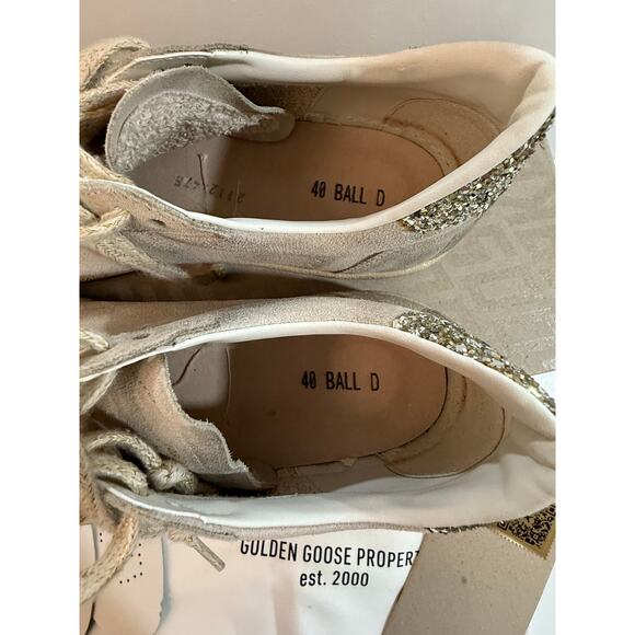 Golden Goose Ball Star Sneaker Women Beige Glitter Star Heel Sz 40/10 Worn Once - Picture 10 of 12